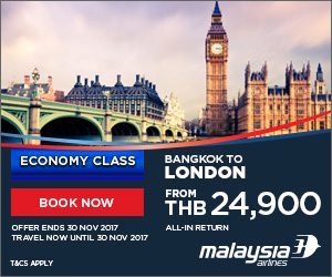 MAS – Bangkok to London from THB 24900!